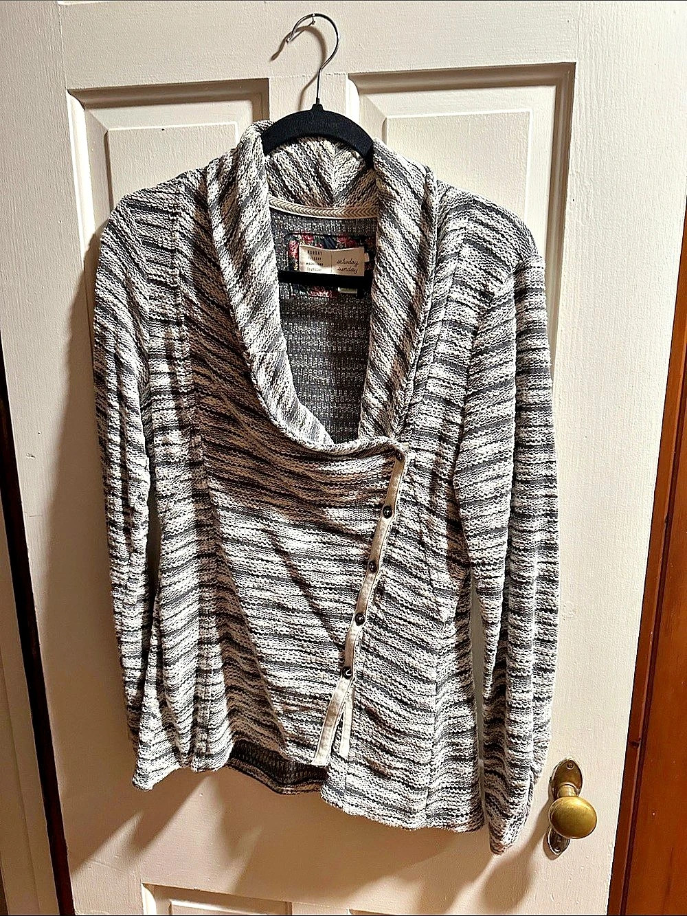 Anthropologie Saturday Sunday Gray & White Button-Front Cardigan